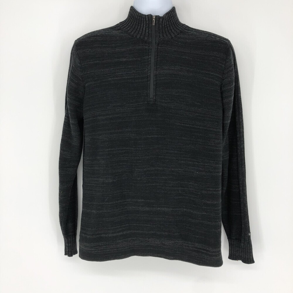 Columbia Men's 1/4 Zip Pop Over Cotton Grey Black Knit Sweater Size Medium